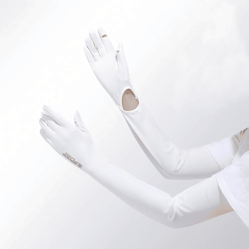 UV Protection Arm Sleeves Gloves, UPF 50+ Sun Protection Long Gloves with Non-Slip Grip, Breathable Cooling Sleeves for Driving, Cycling, Fishing (Style: Floor F4 - BX09 - White)